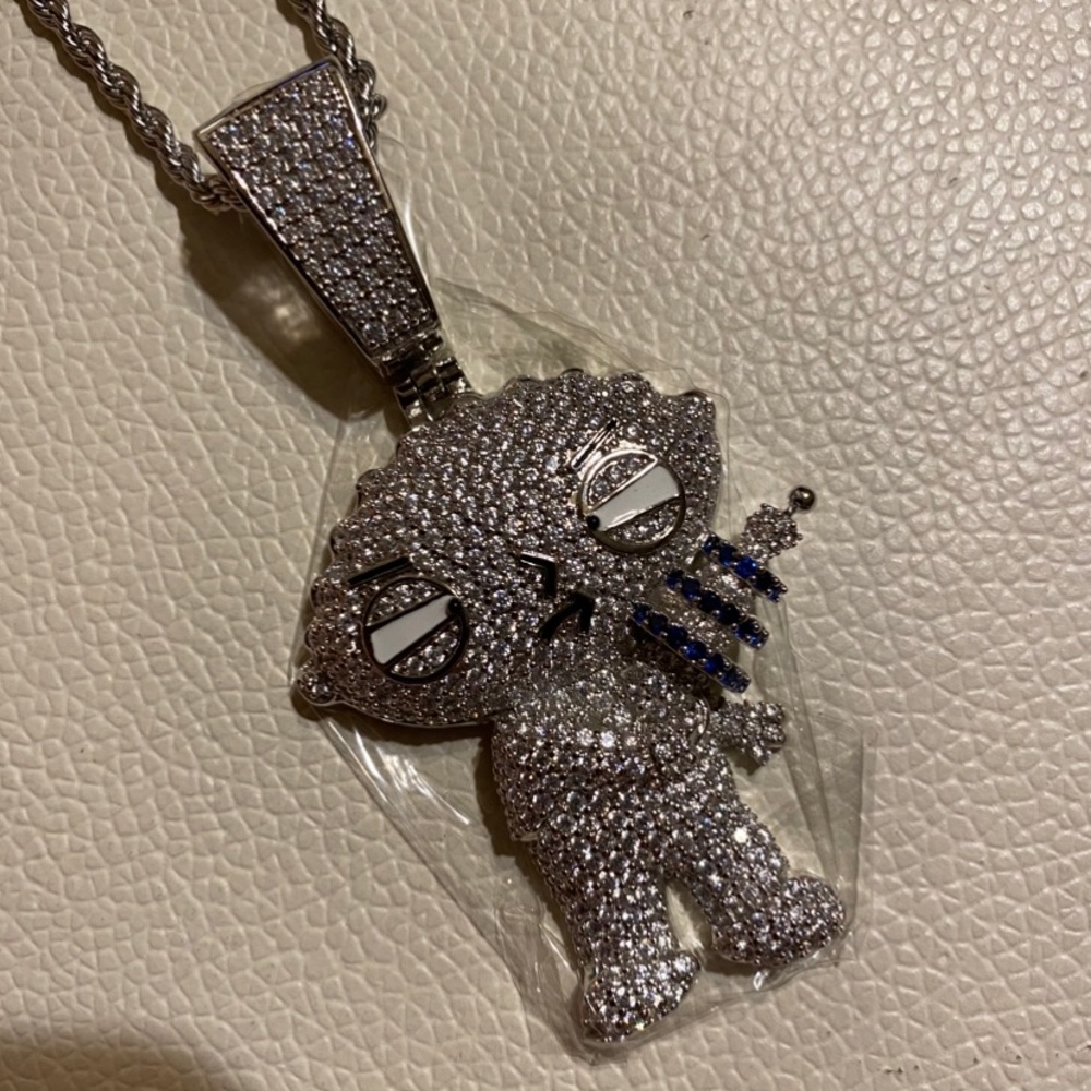 Men’s Ice Out 3D Cartoon Lab Diamonds 14K Gold Plated Over Hip Hop Necklace